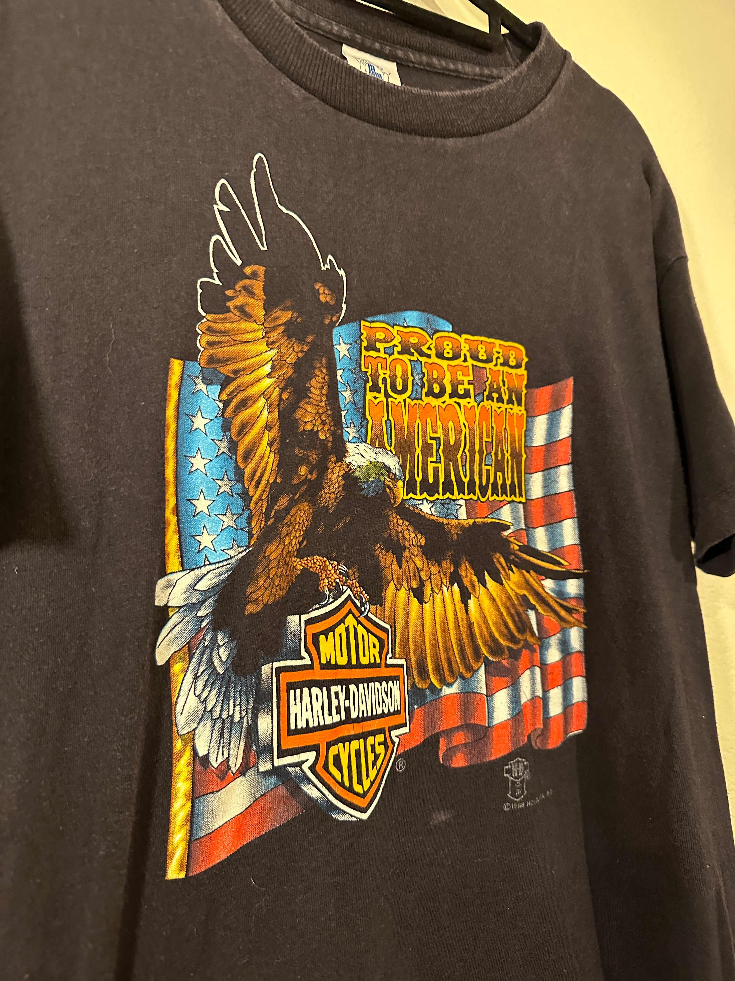 Harley-Davidson Motorbikes Tee Proud to be an American (Vintage) Men's L