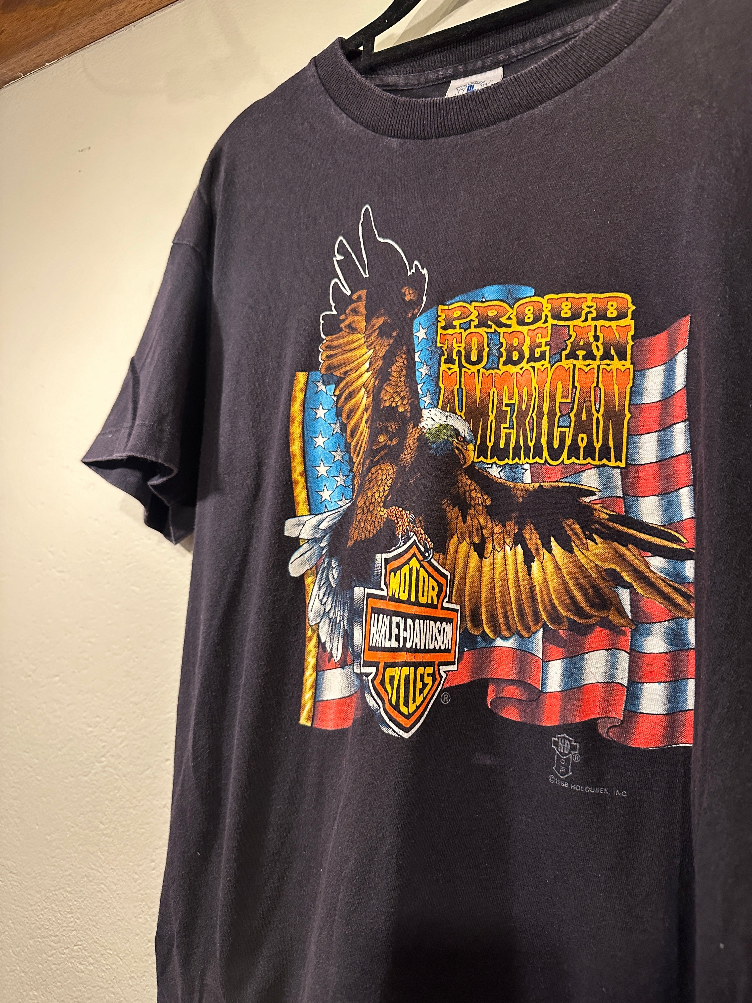 Harley-Davidson Motorbikes Tee Proud to be an American (Vintage) Men's L